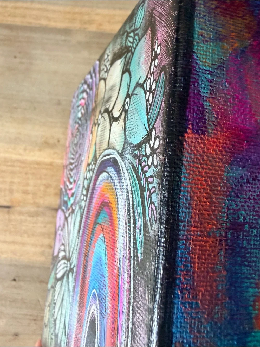 Vibrant Rainbow Floral Canvas Art - Multicolor Home Art 6”x6”